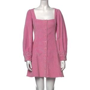 STAUD Pink Corduroy Button-Up Women's Dress with Side Pockets